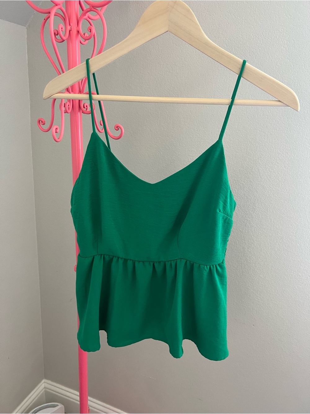 Green Spaghetti-Strap Peplum Tank Top